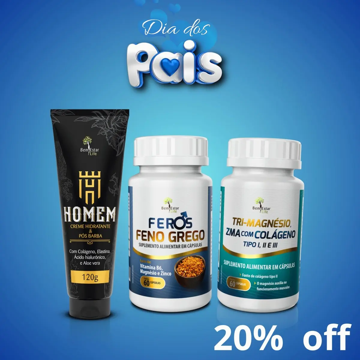 OFERTA - FENO GREGO + TRIMAGNESIO + CREME HIDRATANTE POS BARBA 